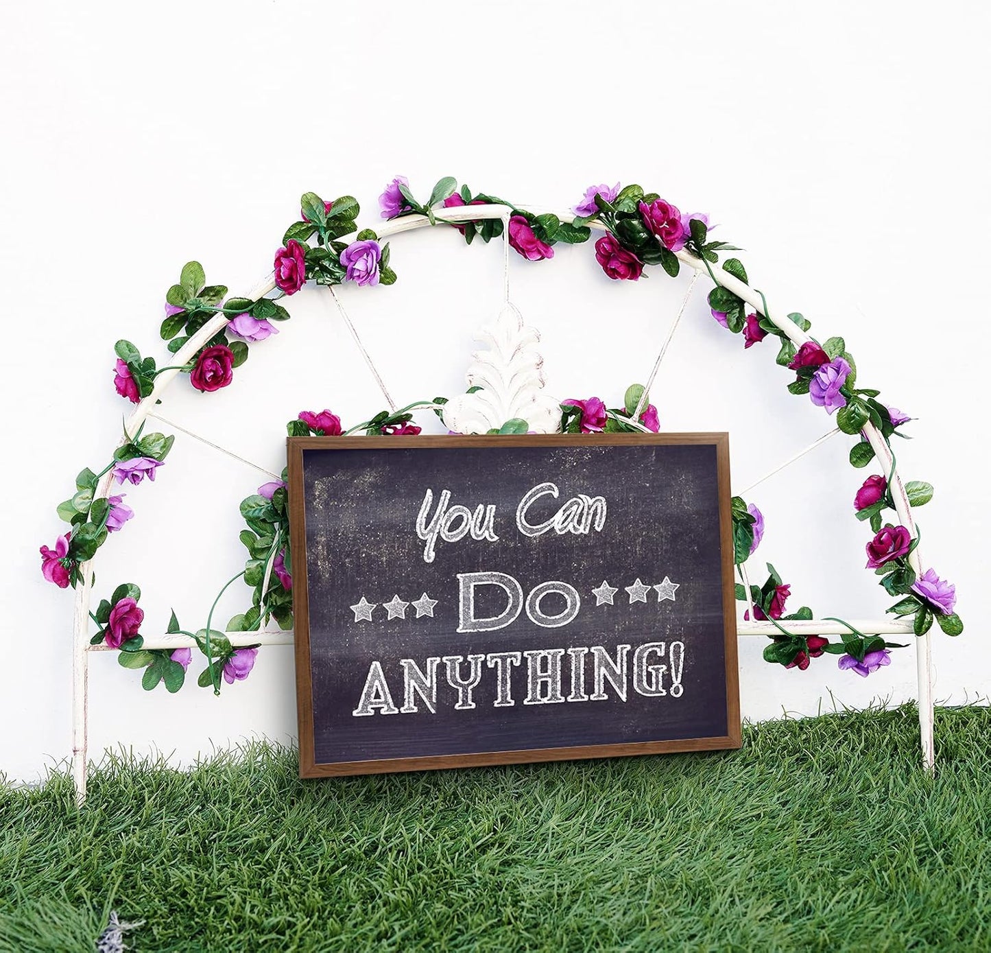 8 Pcs x 8.2 ft Flower Garland Artificial Rose Vine Flowers with Green Leaves Hanging Fake Roses Vine for Room Party Home Wedding Birthday Christmas Wall Arch Decor, Spring Purple Flower