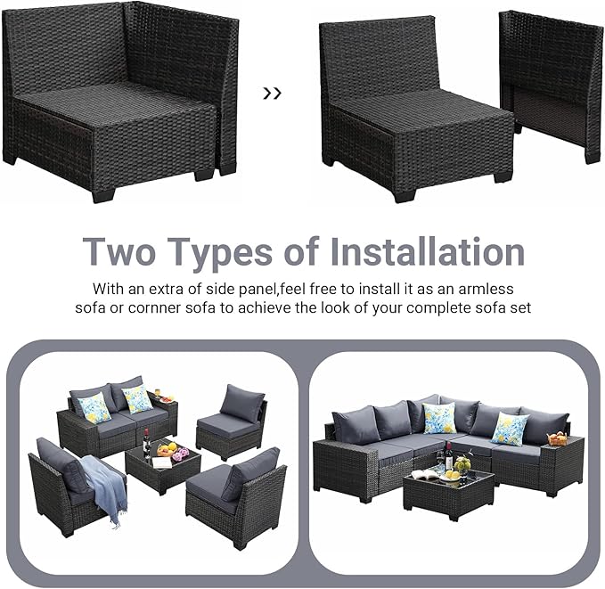 Jing's Villa 8-Piece Patio Furniture Set, All-Weather Outdoor Wicker Sectional - Image 8