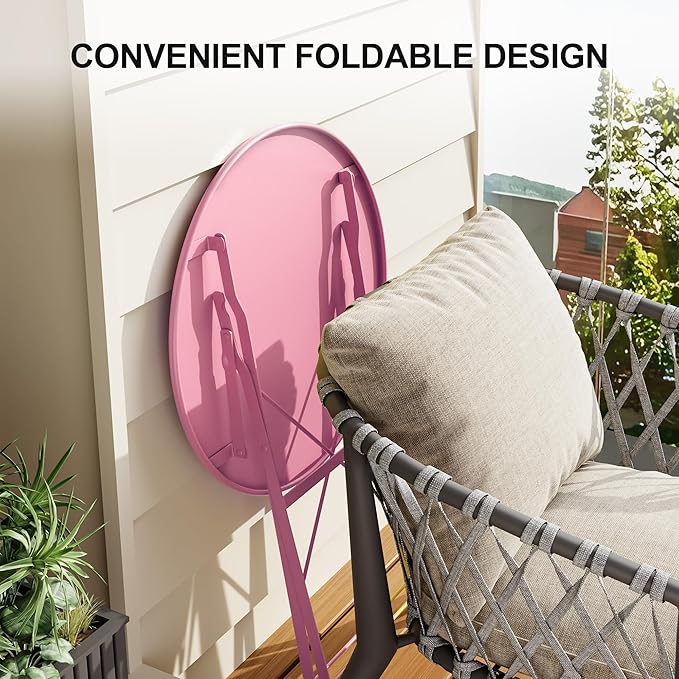 3-Piece Folding Bistro Set Outdoor Patio Furniture, Space-Saving Foldable - Image 3