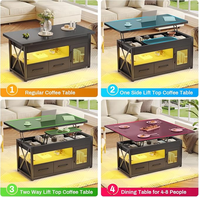Itaar 40" Lift Top Coffee Table, 4 in 1 Coffee Tables - Image 4