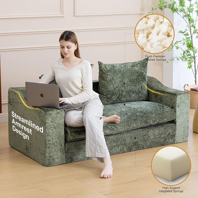 61" Convertible Sofa Bed Loveseat, Memory Foam Boneless Floor Couch - Image 5