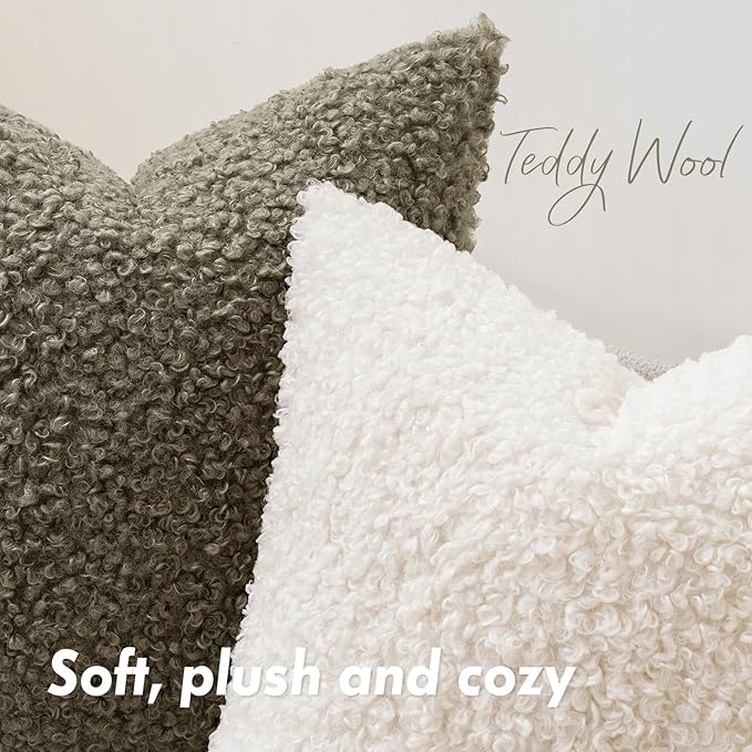 Faux Fur Throw Pillow Covers 20x20 Inch Set of 2 Boucle Neutral Decorative - Image 5