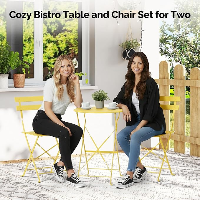VINGLI Outdoor Folding Bistro Table and Chairs Set of 2, 3-Piece Bistro Set - Image 5