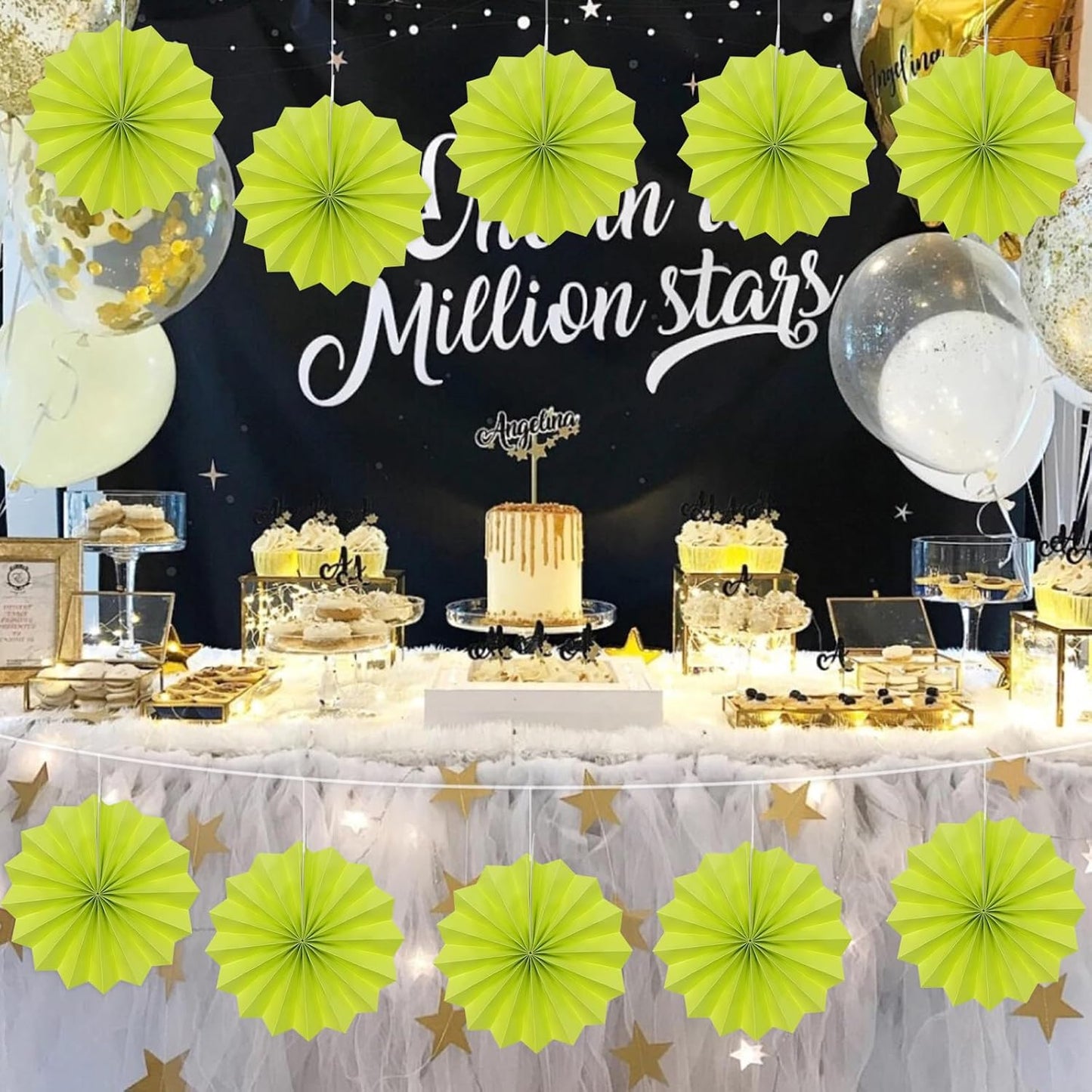 Green Graduation Party Decor,Tropical Party Decorations,Emerald Green Party Decorations,Hawaiian Themed Party Decorations,8in Hanging Paper Fans 30 Color DIY Set (Clear Green)