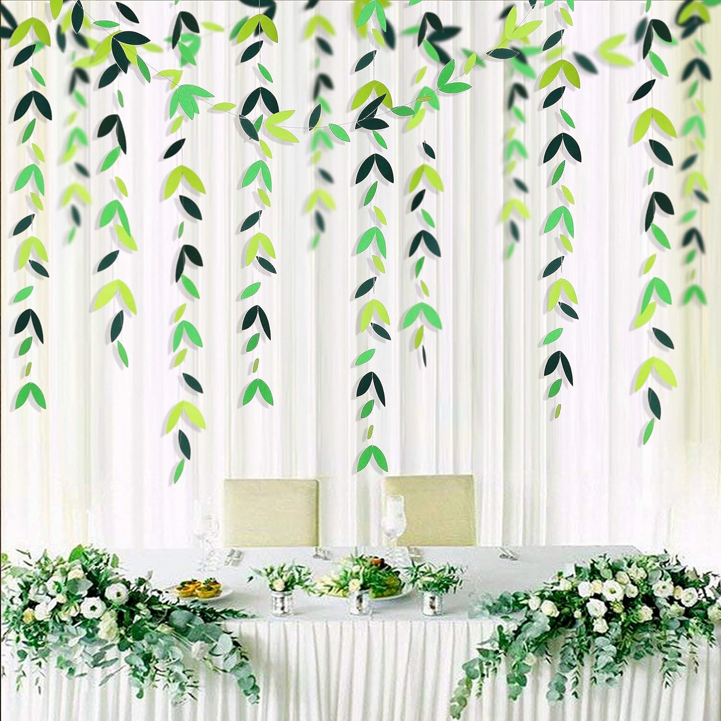 52 Ft Spring Summer Theme Green Paper Leaf Garland Hanging Leaves Streamer Banner for Green Birthday Wedding Engagement Bridal Shower Bachelorette Baby Shower Tea Party Decorations Supplies (4 Packs)