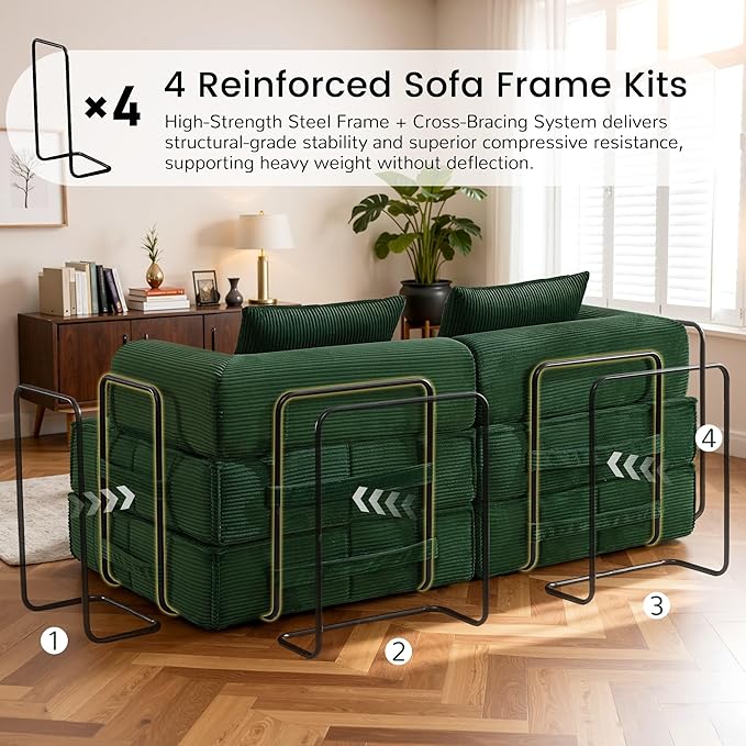 Korser Folding Convertible Sofa Bed, Corduroy Upholstered Boneless Couch - Image 8