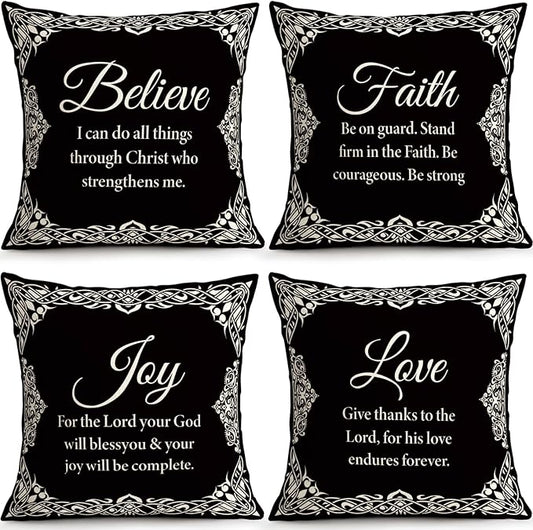 OBSEDE Black and White Bible Verse Decorative Throw Pillow Covers 18 × 18 in by OBSEDE