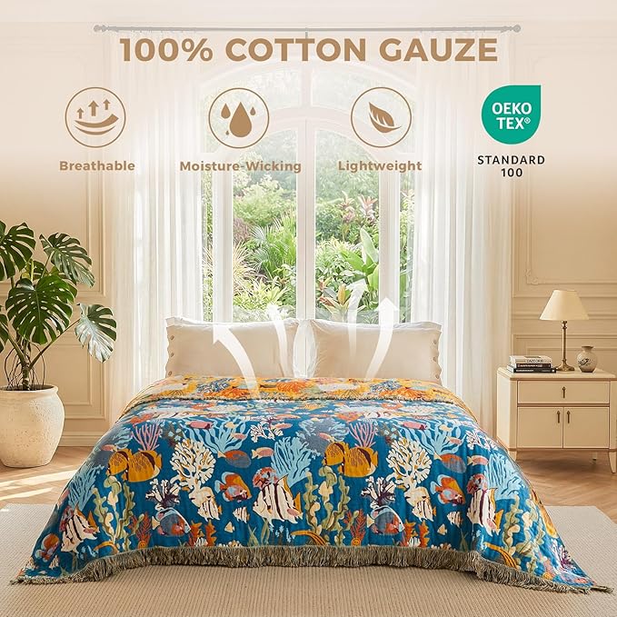 LUTBM Throw Blanket for Couch Sofa 100% Cotton Blankets for Bedroom Living Room - Image 3