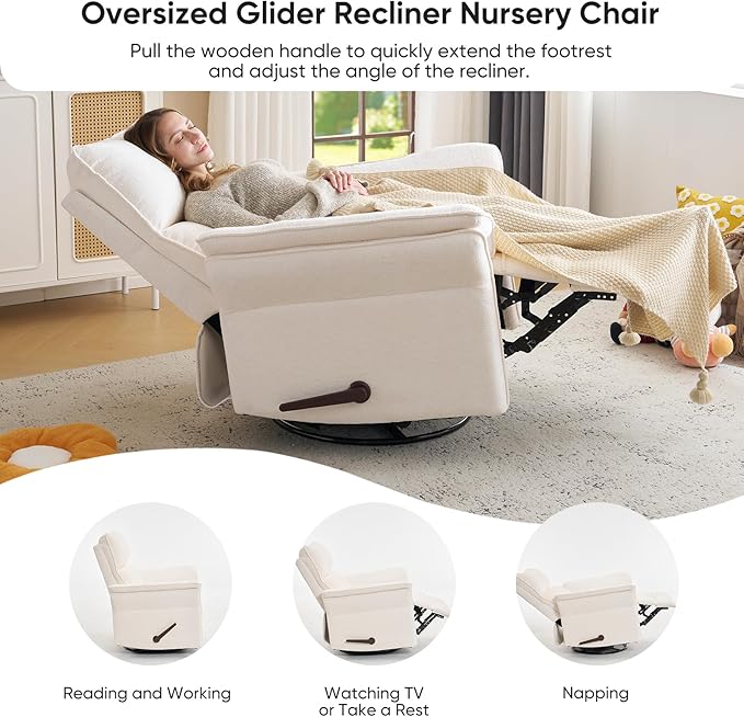 Rocking Chair Nursery with Adjustable Headrest, Manual Swivel Rocker Recliner - Image 5
