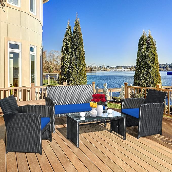 Tangkula 8 Pieces Patio Wicker Conversation Furniture Set, Patiojoy Sofa & - Image 3