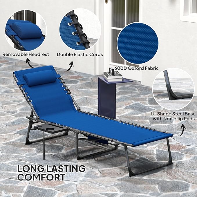 Outsunny Folding Chaise Lounge Chair Outdoor Tanning Chair - Image 5