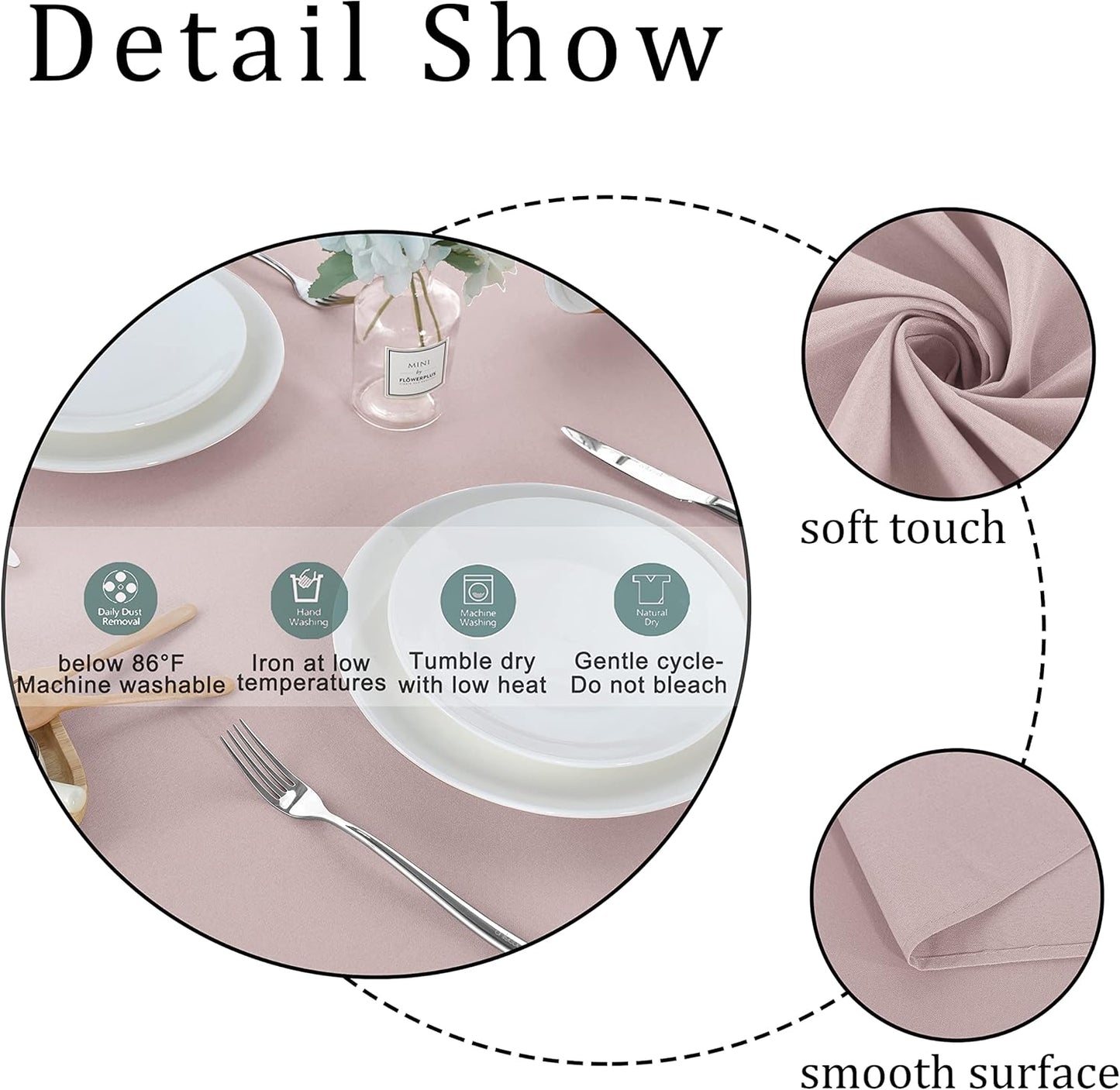 Fitable Rectangle Tablecloth Stain and Wrinkle Resistant Washable Polyester Table Cloth for Buffet Parties and Camping (60x102 inch, Blush)