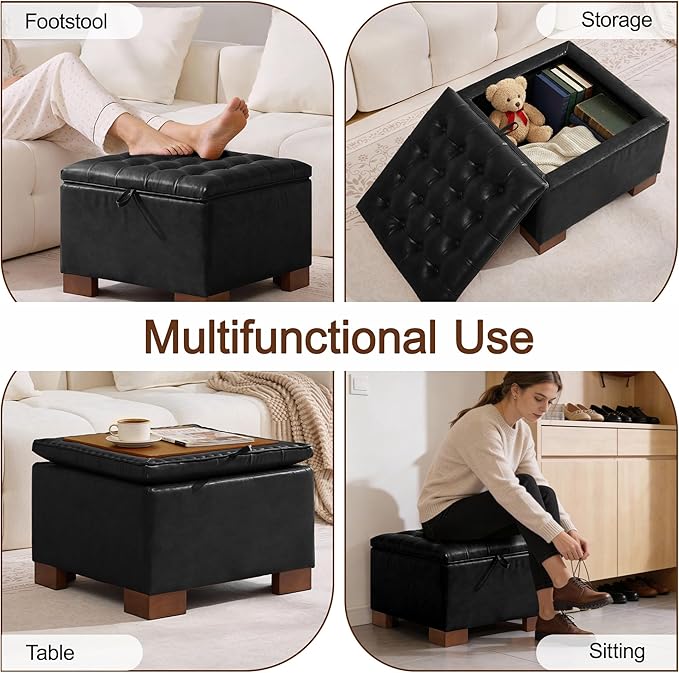 WUTUTUEE 24" Faux Leather Square Storage Ottoman - Image 6