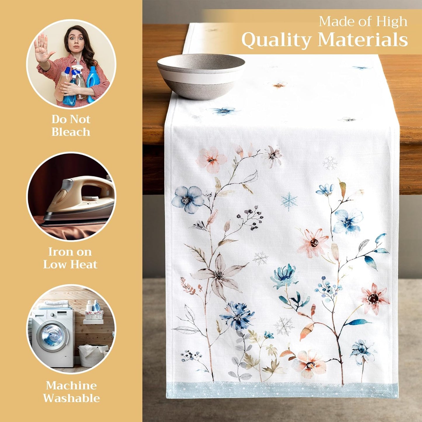 Maison d' Hermine Table Runner 100% Cotton Double Layer Table Runners 108 inches Long Decorative for Home Kitchen Dining Party Baby Shower Wedding Bridal Shower (Ice Florals, 14.50" x 108")