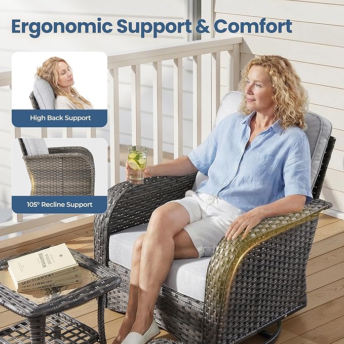Weaxty Outdoor Swivel Rocker Patio Chairs, 3 Pieces Patio Furniture Set - Image 4