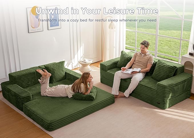 MAXYOYO Loveseat Sofa Bed, Striped Faux Fur Foldable Floor Sofa Couch in A Box - Image 3