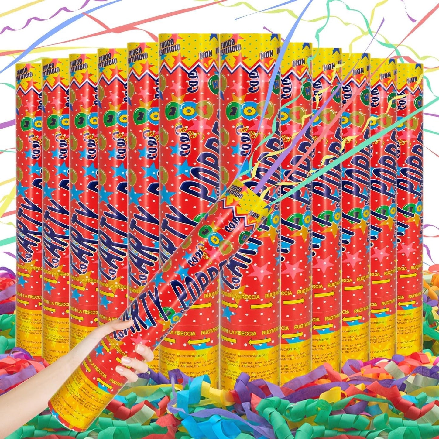 Confetti Cannon 12Inch Multicolor confetti popper party streamer Biodegradable 12Pack Party Popper Streamer Shooters for Weddings Birthdays Graduations Baby Showers Christmas New Year Celebrations