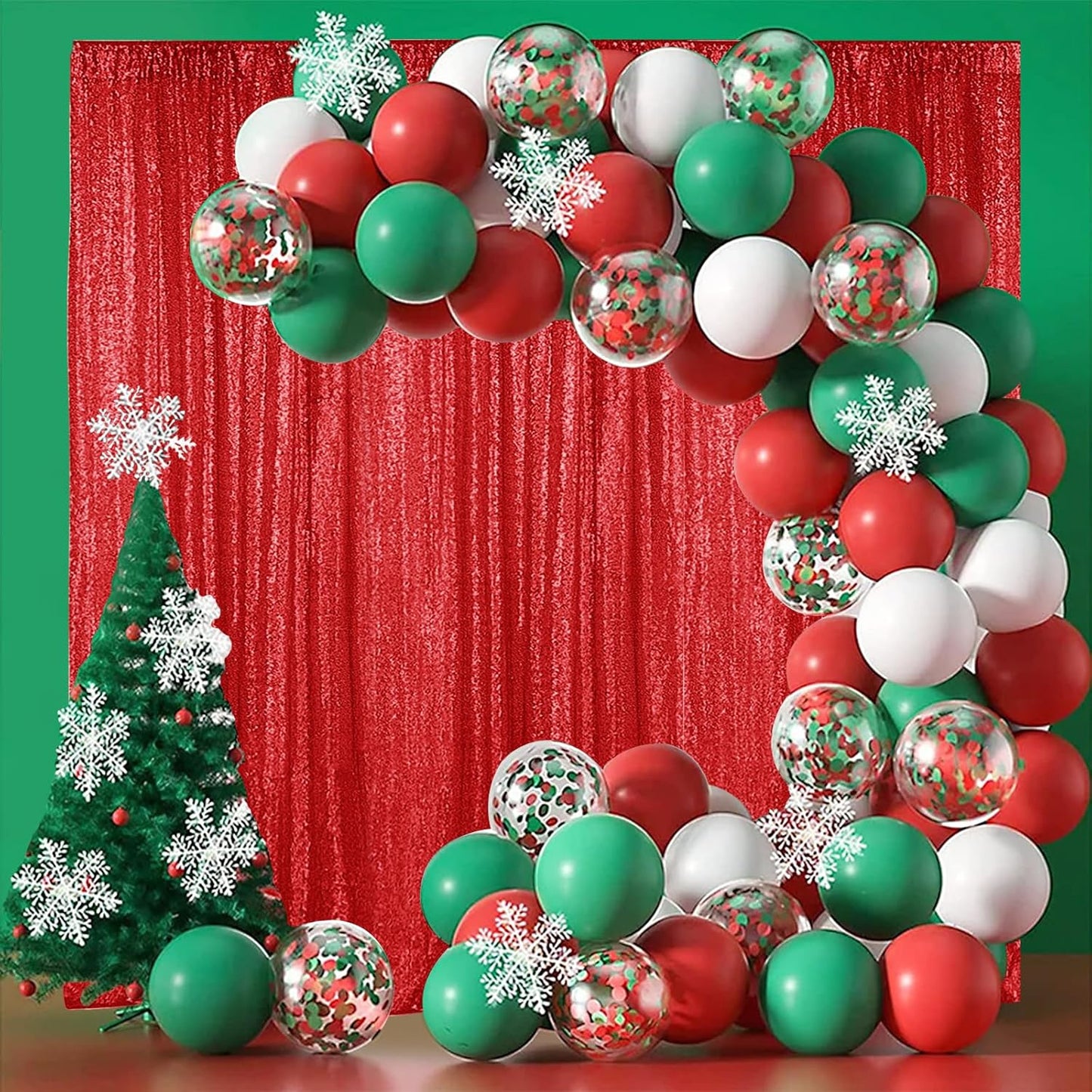 Hahuho Red Sequin Backdrop Curtain, 4PCS 2FTx8FT Glitter Backdrop Curtain for Parties, Christmas, Wedding, Party Decoration（4 Panels, 2FT x 8FT, Red