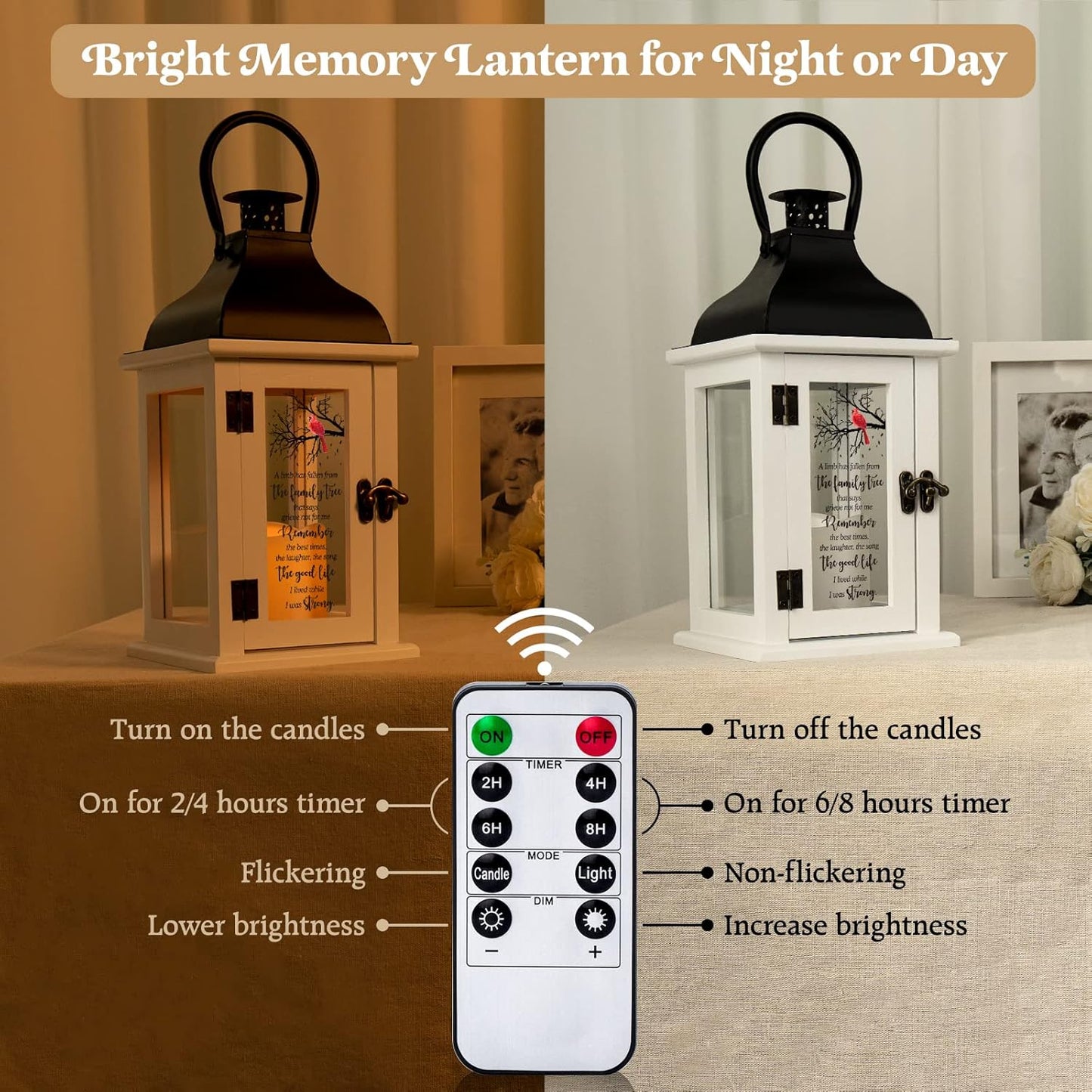 Memorial Lantern - Bereavement Sympathy Gifts for Loss of Loved One - Remembrance Gifts with LED Candle and Remote