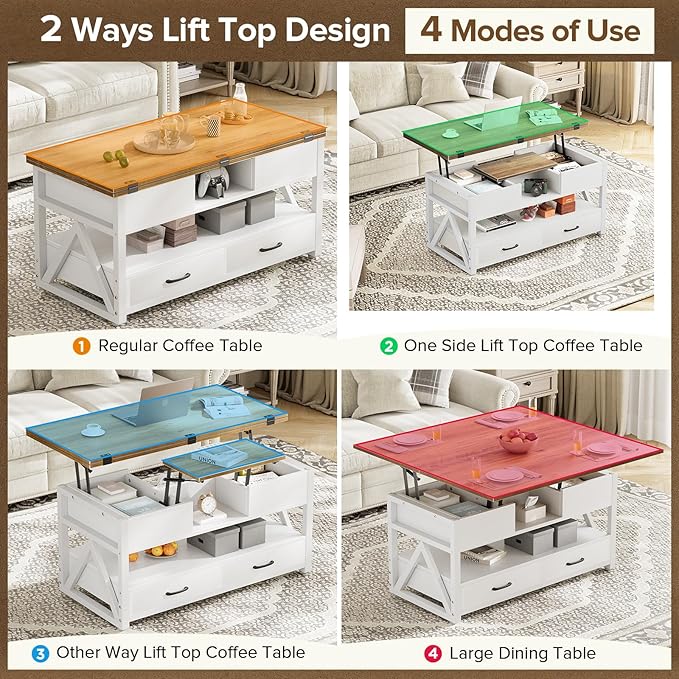 Memobarco 40" Lift Top Coffee Table, 4 in 1 Multi-Function Lift Coffee Tables - Image 3