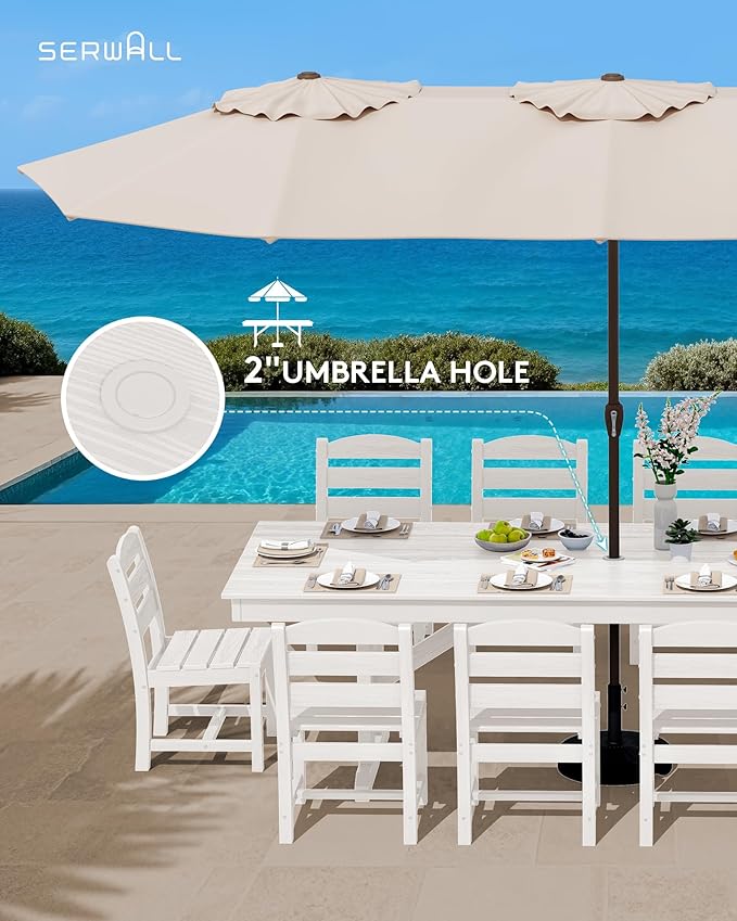 SERWALL Outdoor Large HDPE Dining Table, All Weather HDPE Outdoor Furniture - Image 7