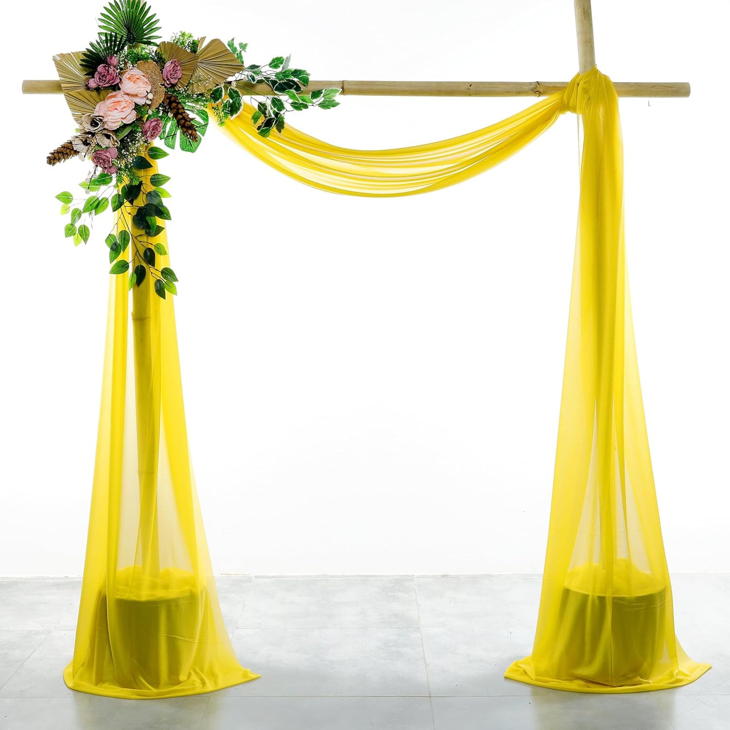 VDS Pack of 1 Panel (30 Inch X 30 Feet) Wedding Arch Draping Fabric Sheer Chiffon Fabric Drapery for Wedding Ceremony Reception Swag Backdrop Canopy Chuppah ARBO Altars Decoration (Yellow)