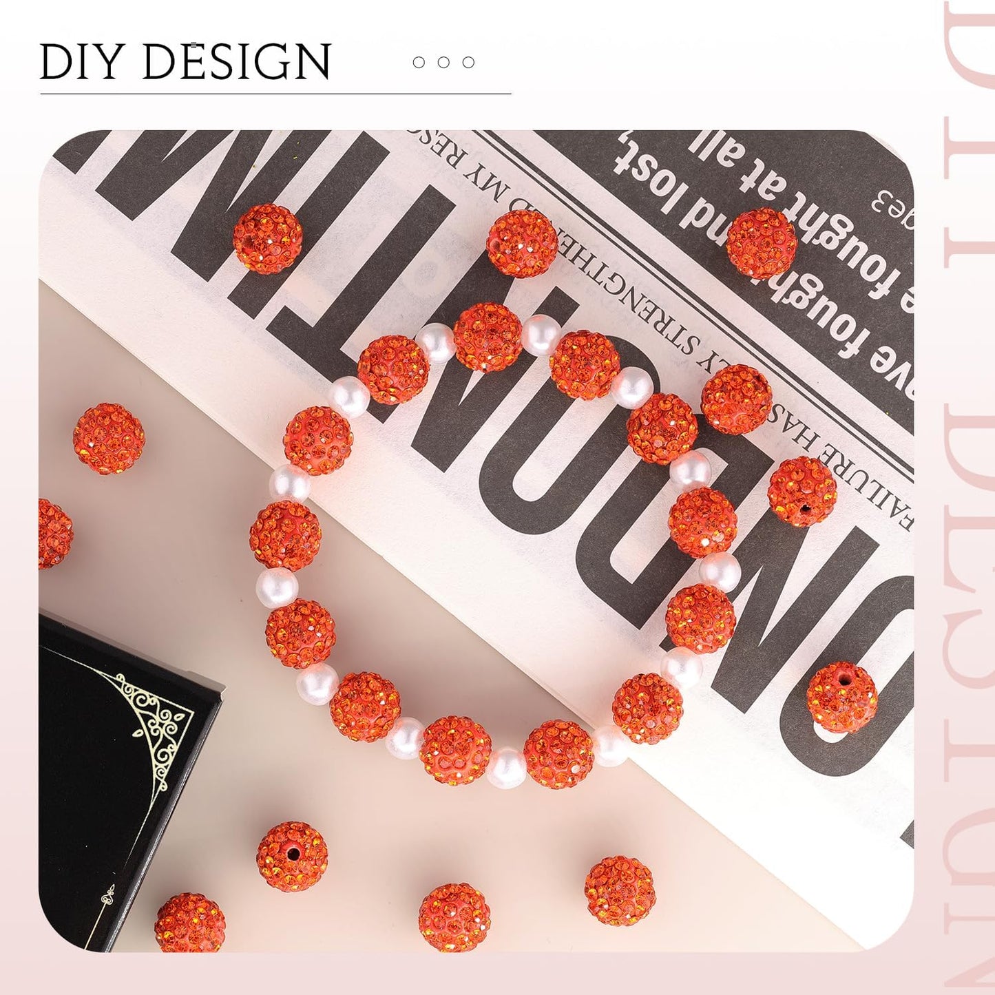 200pcs 10mm Orange Rhinestone Beads for Jewelry Making, Shiny Round Shamballa Disco Ball Beads Bulk, Sparkle Crystal Clay Christmas for Bracelet Baseball Necklace Earring Crafting and DIY