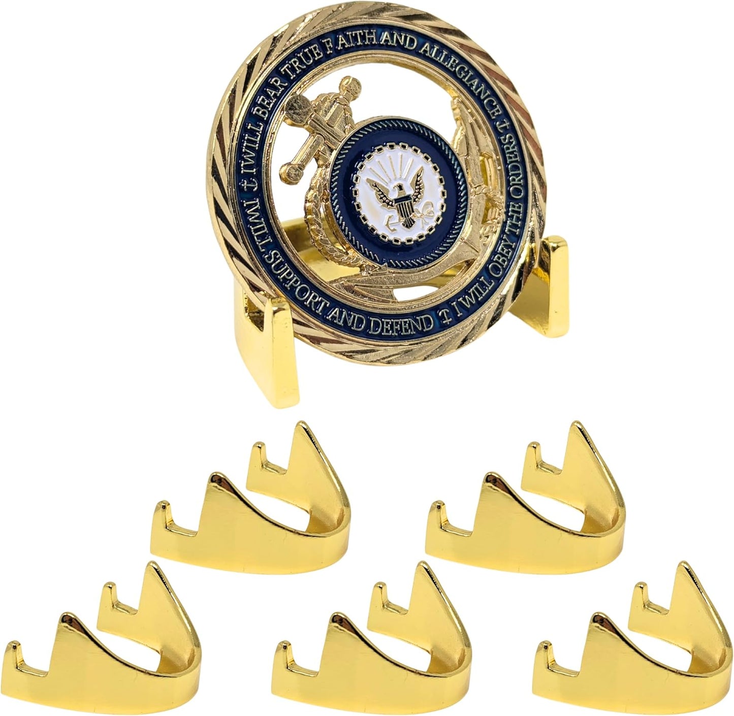 Military Challenge Coin Display Stand - Solid Metal with Anodized Finish - US Vet. Business (Gold Five-Pack)