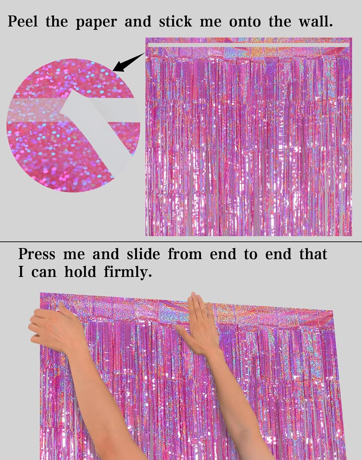 Melsan 3 Pack 3.2 x 8.2 ft Foil Fringe Curtains - Pink Tinsel Curtain Unicorn Birthday Hello Kitty Birthday Decorations Photo Backdrop for Party Decoration Engagement or Bachelorette Party Supplies