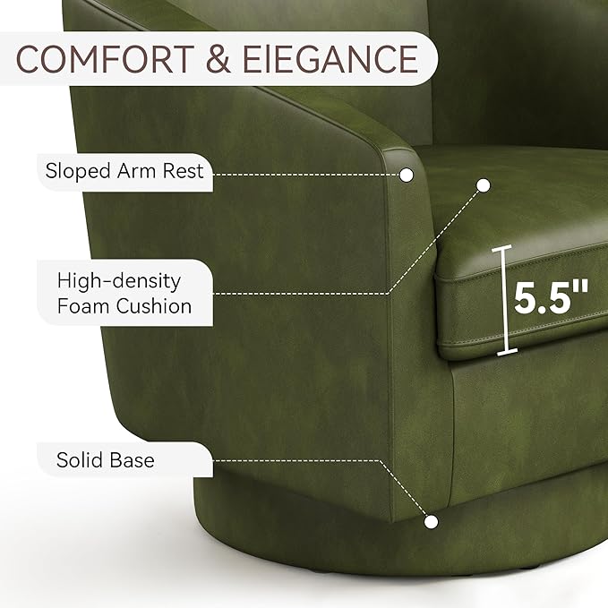 Swivel Barrel Accent Chairs Set of 2, Round Faux Leather Living Room Arm Chairs - Image 4
