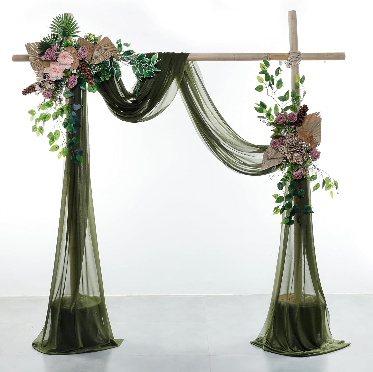 VDS Pack of 2 Panel (30 Inch X 20 Feet) Wedding Arch Draping Fabric Sheer Chiffon Fabric Drapery for Wedding Ceremony Reception Swag Backdrop Canopy Chuppah ARBO Altars Decoration (Olive)