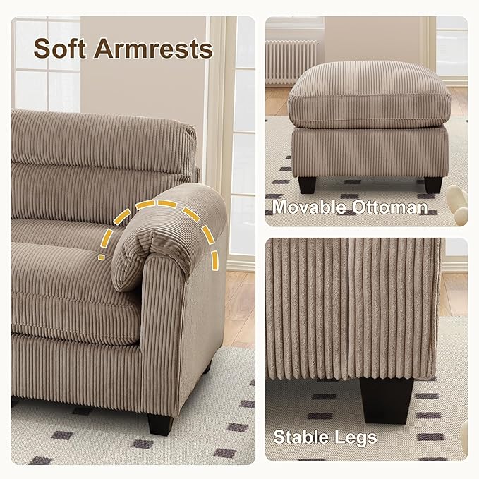 HAOMARKETS Corduroy Sofa Set, Upholstered Armchair - Image 5