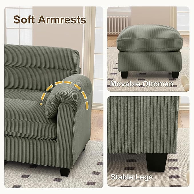 HAOMARKETS Corduroy Sofa Set, Upholstered Loveseat Man and 3-Seater Couch Set - Image 5