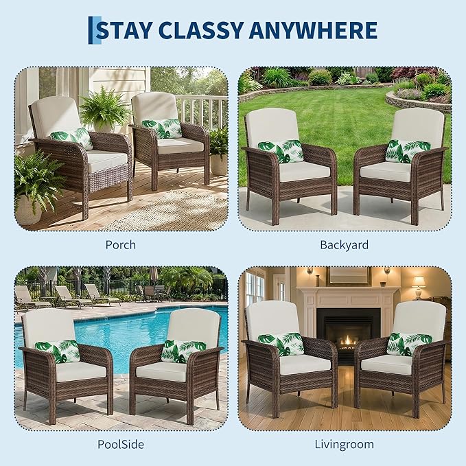 Garvee 2 Pieces Patio Furniture Set, Outdoor Wicker Chairs of 2, All Weather - Image 7