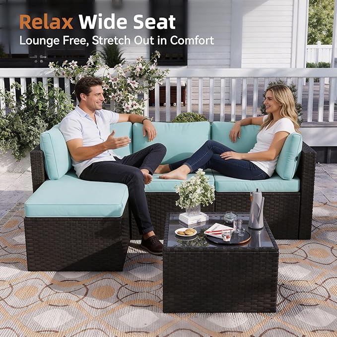 Aoxun Outdoor Patio Furniture Set, 5-Pieces All-Weather Rattan Sectional Sofa - Image 3