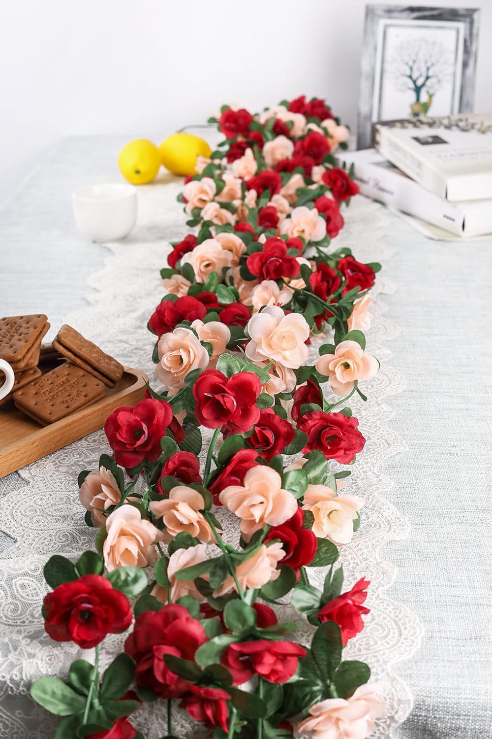 Miracliy 5 Pack 47 FT Fake Rose Vine Flowers Plants Artificial Flower Hanging Rose Ivy Home Hotel Office Wedding Party Garden Craft Art Déco