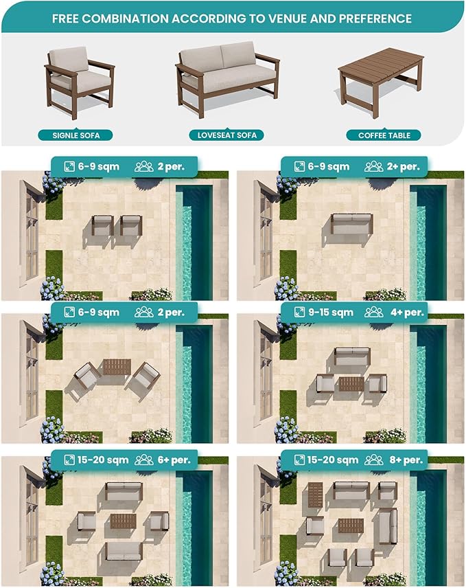 SERWALL 2 Pieces Single Cushioned Lounge Chair, HDPE Outdoor Adirondack Sofa - Image 8