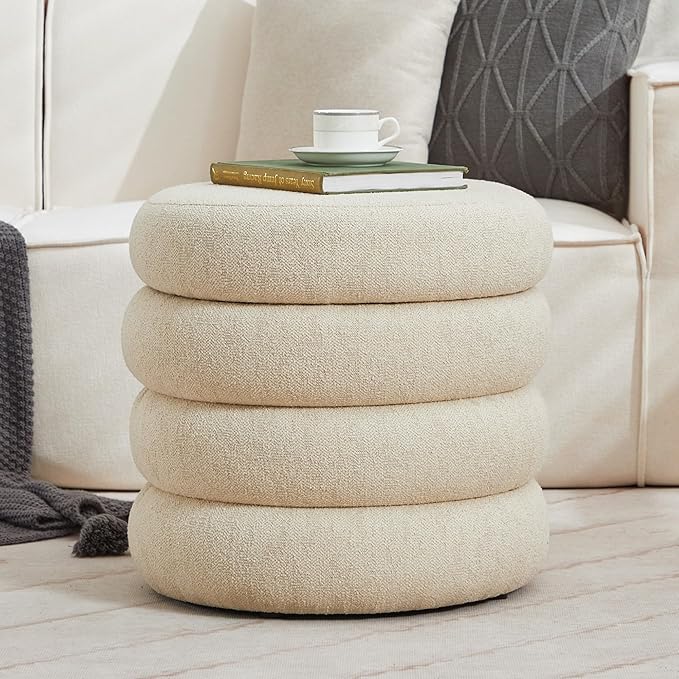 Flouki 19.5" Storage Ottoman Round, Vanity Stools - Image 7