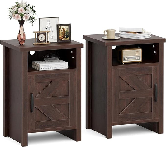 JUMMICO Farmhouse Nightstand, Modern Bedside Table by JUMMICO