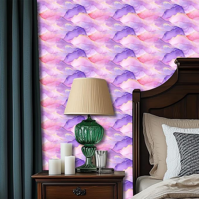 HOMETITUTE Pastel Watercolor Wallpaper Peel and Stick Purple Pink Gradient - Image 6