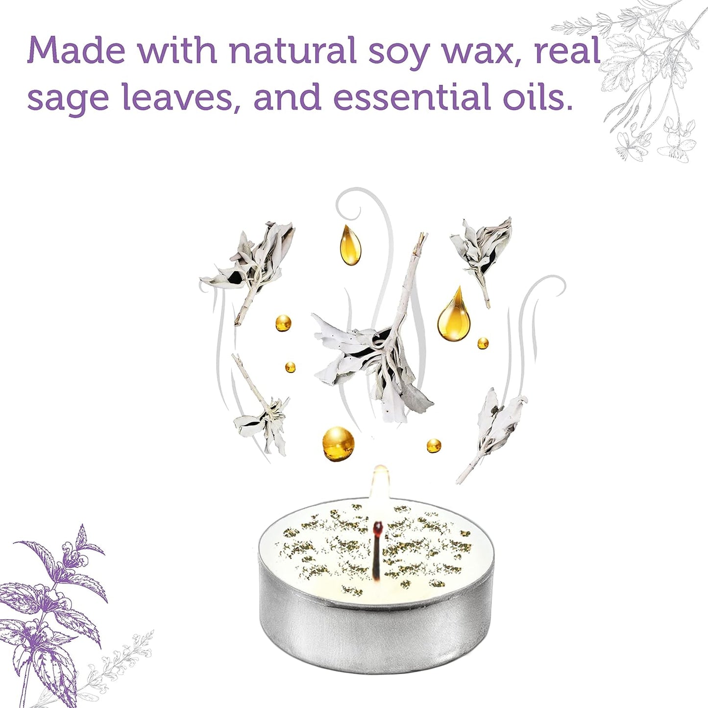 SOUL STICKS 12 Pack Little Smudgies Tealight Candles Smudge Candle for Cleansing House, Meditation, Chakra Healing | Made with Crystals and Herbs (White Sage & Lavender)