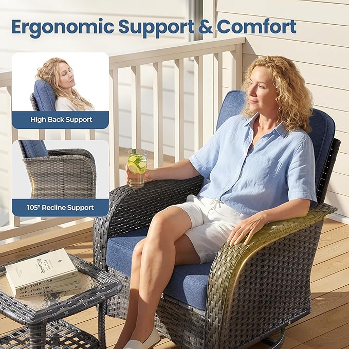 Weaxty Outdoor Swivel Rocker Patio Chairs, 3 Pieces Patio Furniture Set - Image 4