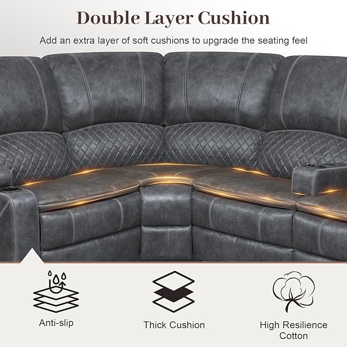 Yolsali Manual Reclining Sectional Sofa Set, 4 Seats Soft Dutch Velvet Recliner - Image 4