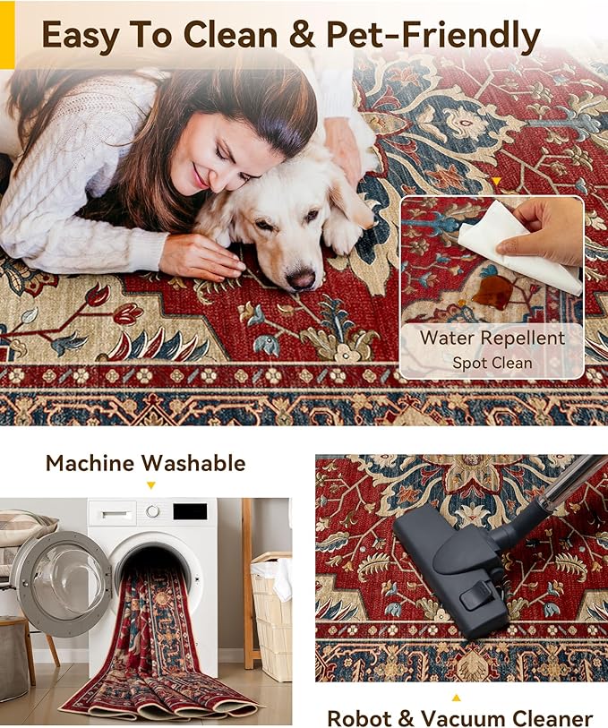 RELEANY Area Rugs 8'x10' Washable Non-Slip, Floral Vintage Distress Print - Image 5