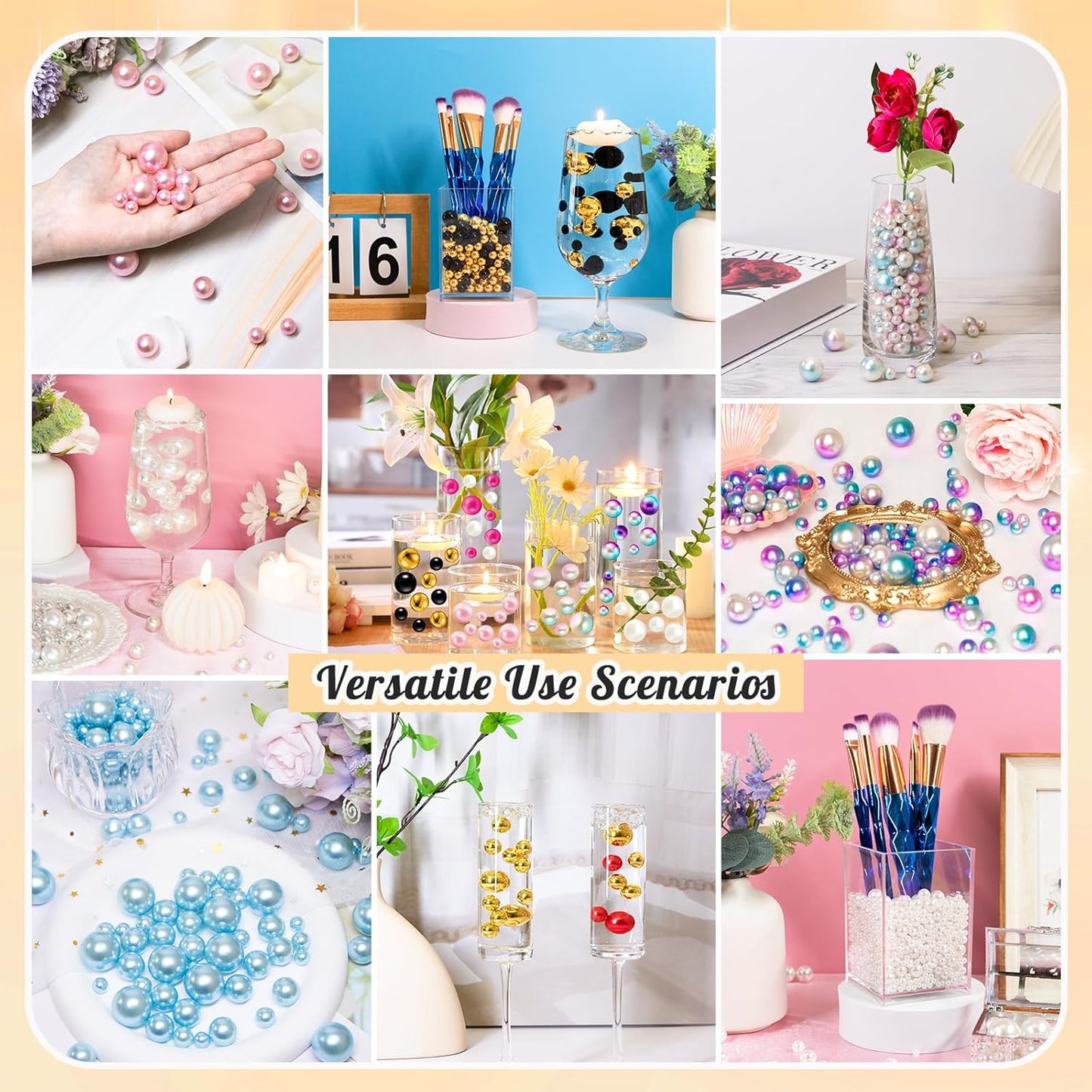 300Pcs Pearl Vase Filler, Lightblue No Hole Faux Pearl Beads for Centerpieces Vases, Candle Centerpieces, Wedding Birthday Party Home Decor 8/10/14/20mm