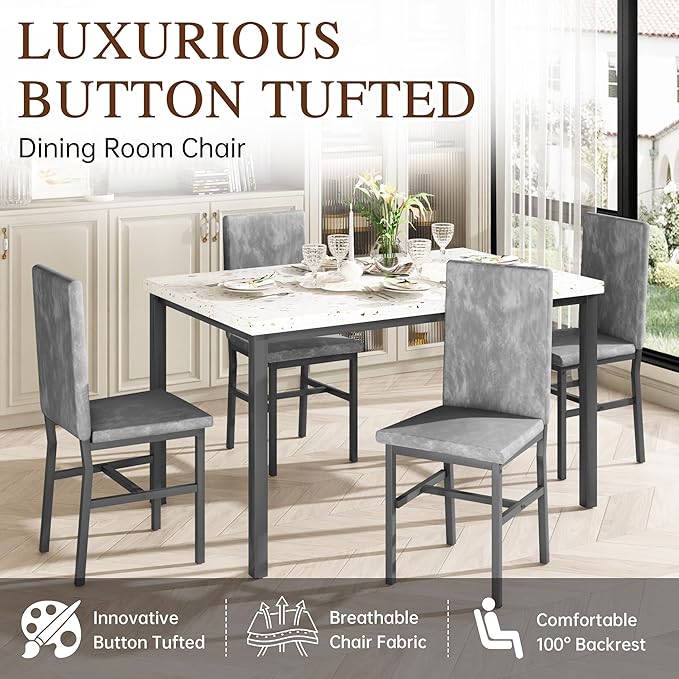 AWQM 5 Piece Dining Table Set for 4, Faux Marble Kitchen Table and Chairs for 4 - Image 7