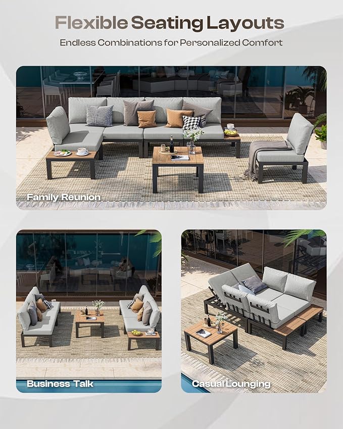 Aluminum Modular Outdoor Patio Furniture Set, 8 Seats Sectional Sofa Set - Image 3