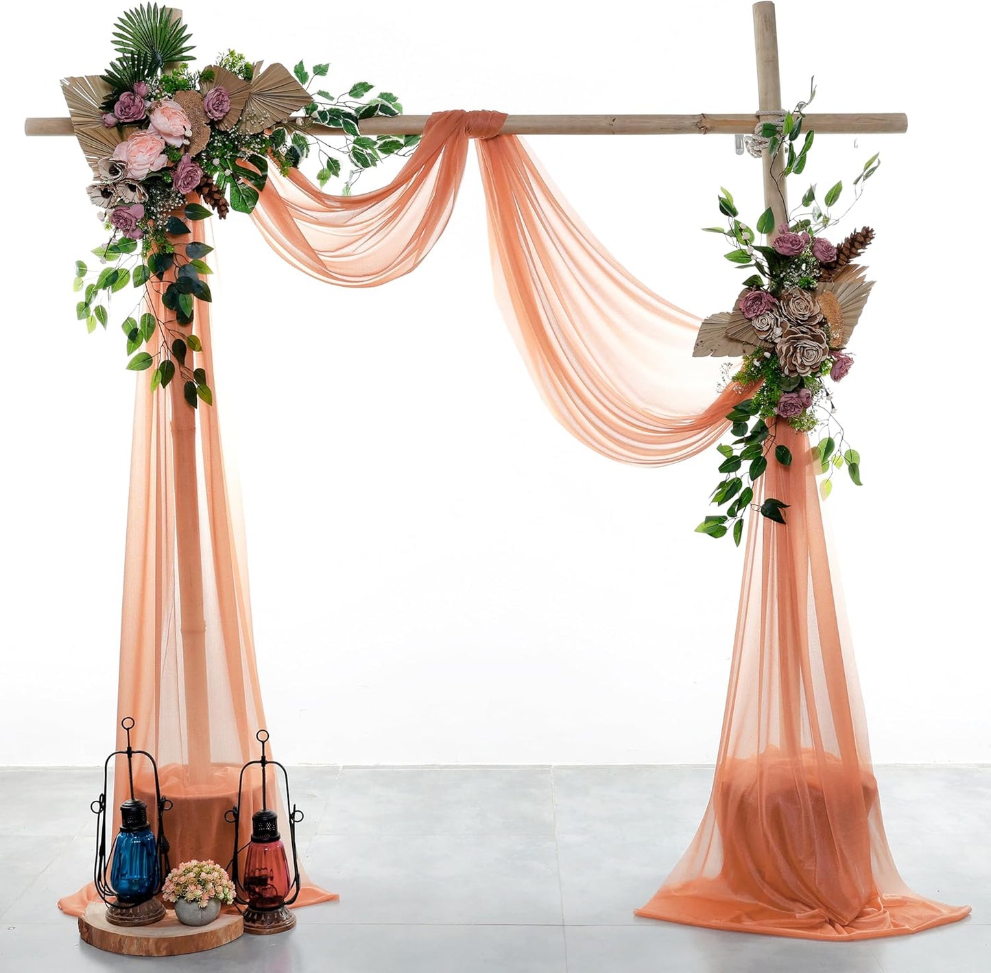 VDS Pack of 2 Panel (30 Inch X 20 Feet) Wedding Arch Draping Fabric Sheer Chiffon Fabric Drapery for Wedding Ceremony Reception Swag Backdrop Canopy Chuppah ARBO Altars Decoration (Coral Peach)