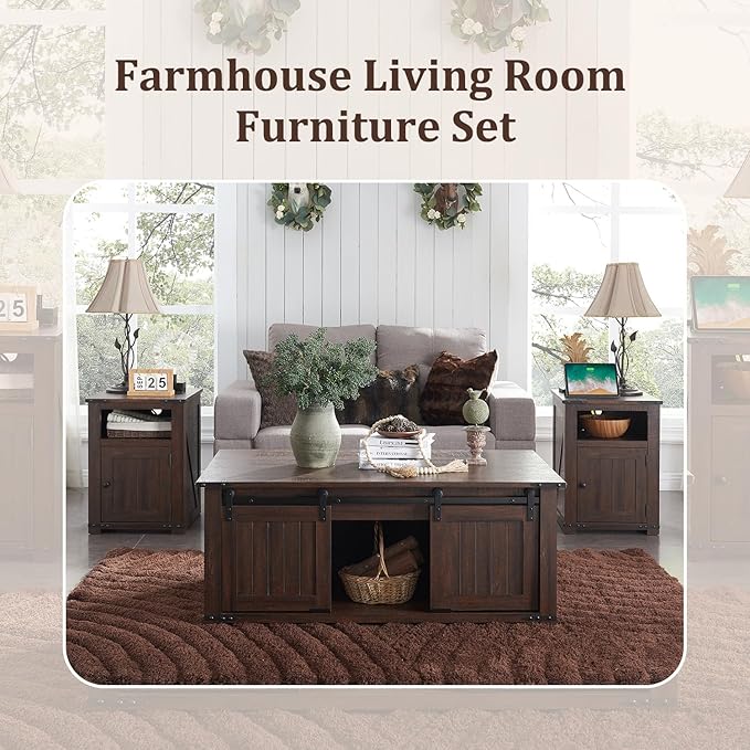 IFGET Farmhouse Furniture Set of 3, Includes 48" Lift Top Coffee Table - Image 6