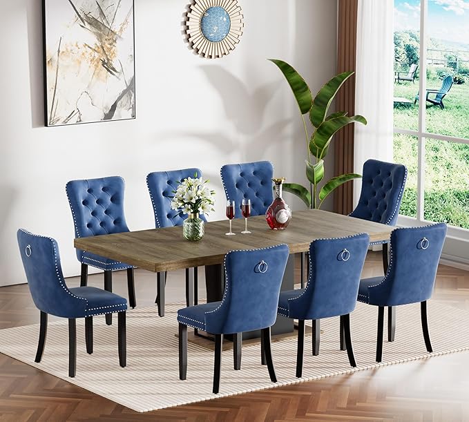 Henf 63"-79" Dining Table Set for 8, 9 Pieces Extendable Dining Table and 8 - Image 2